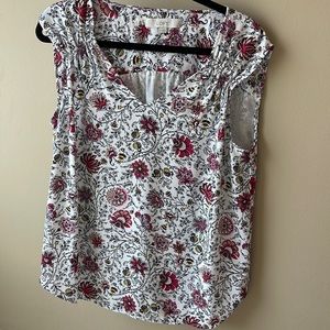 Loft white floral cap sleeve blouse